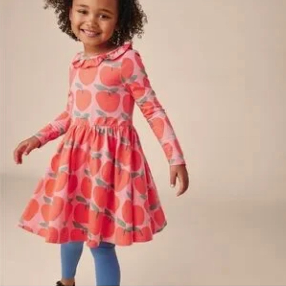 Tea Collection Ruffle Collar Ballet Apples Graphic Orange Dress Girl’s Size 12